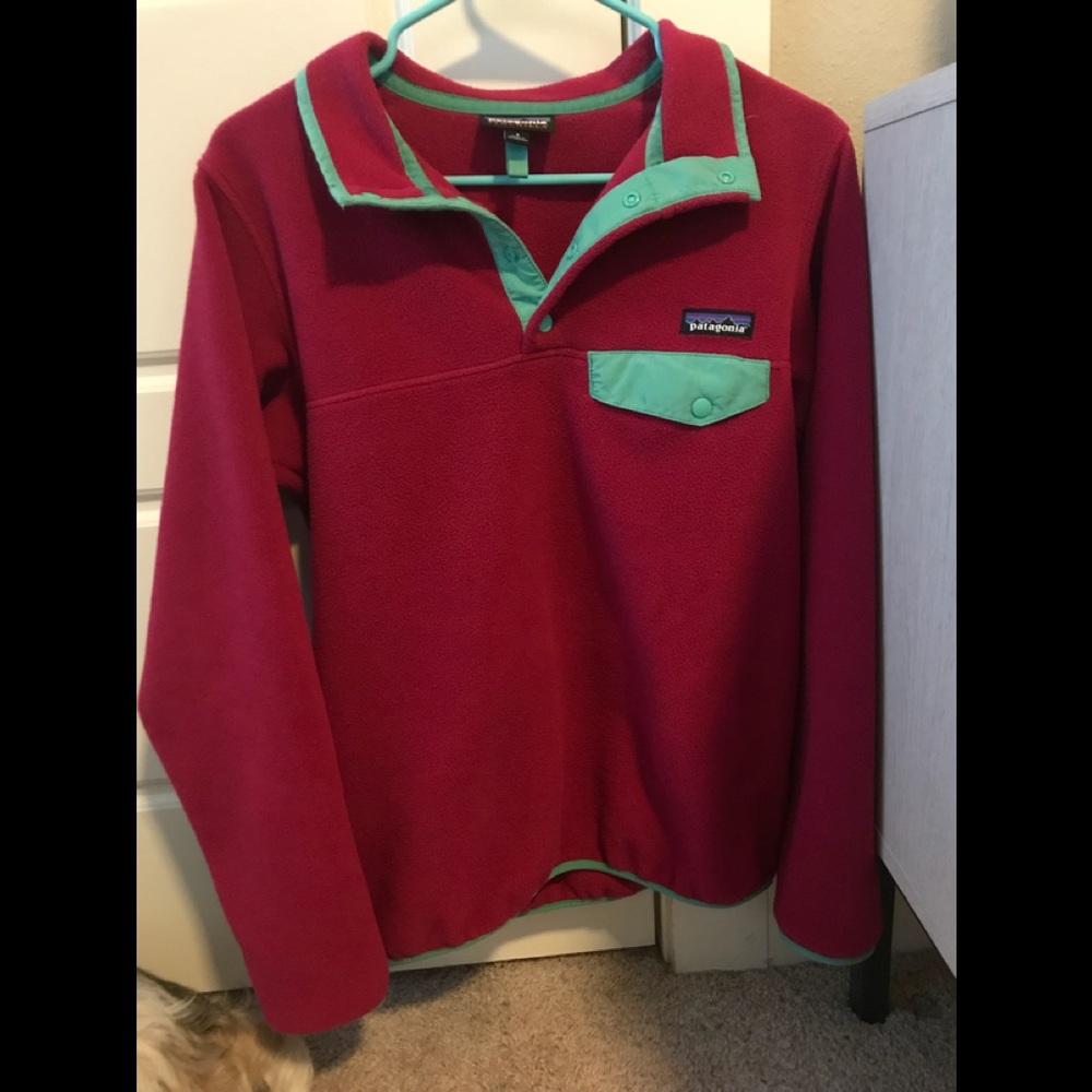 Pink and green Patagonia synchilla pullover